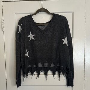 Cropped Distressed Star Sweater